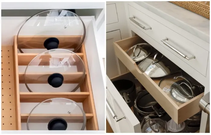 Если площадь кухни позволяет, сделайте в мебели отдельные ящики или поставьте разделители