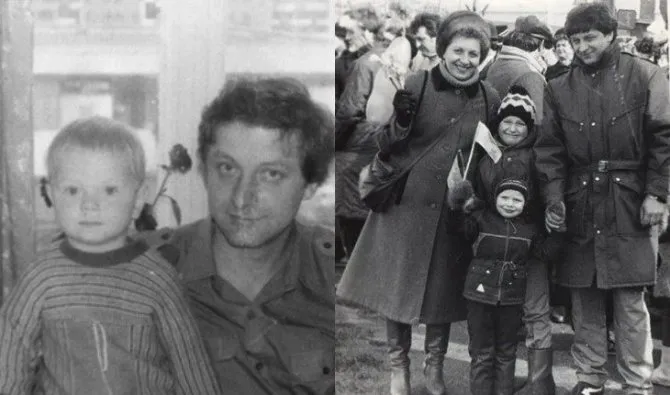 Алексей Гоман с родителями и братом (справа) и отцом (слева)