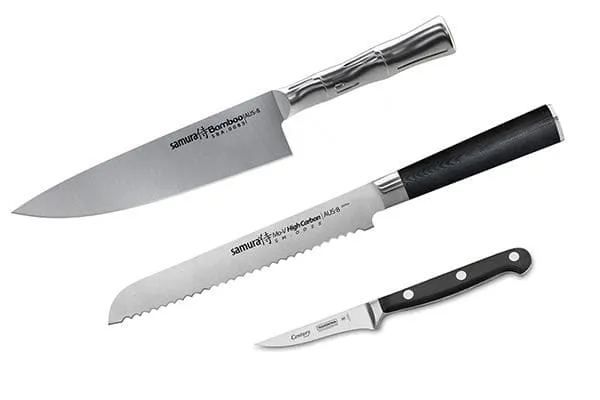 Три ножа для кухни: шеф-нож, хлебный и для овощей
