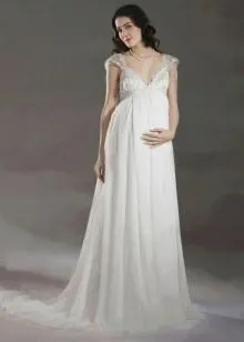 Свадебное простое платье Ампир для беременных