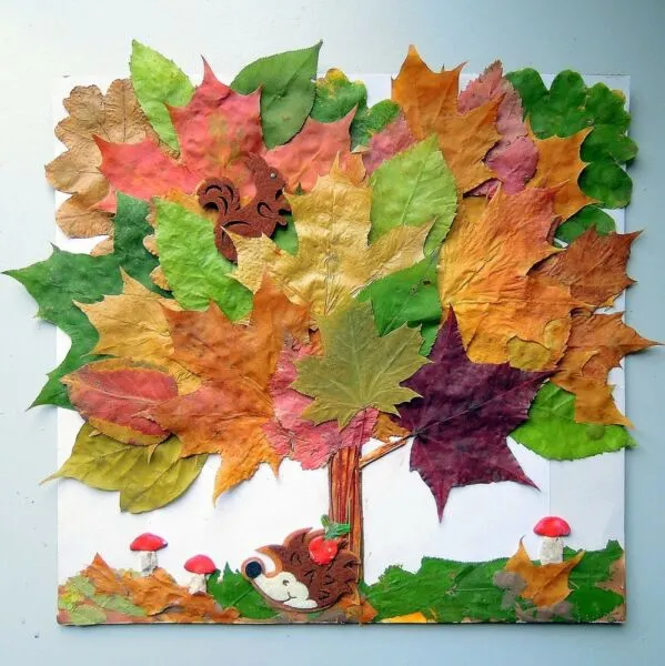 Осенние поделки из листьев своими руками (все новинки для детей детского сада и школы) этап 18