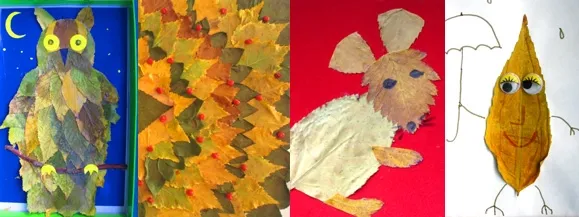 Детское творчество из осенних листьев