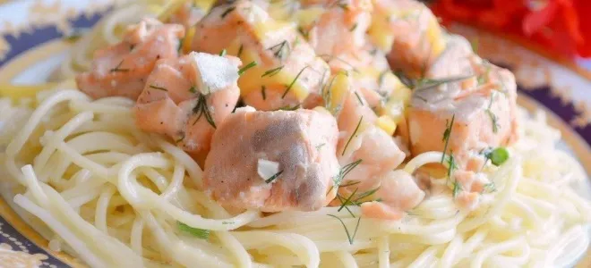 Спагетти с консервированным лососем