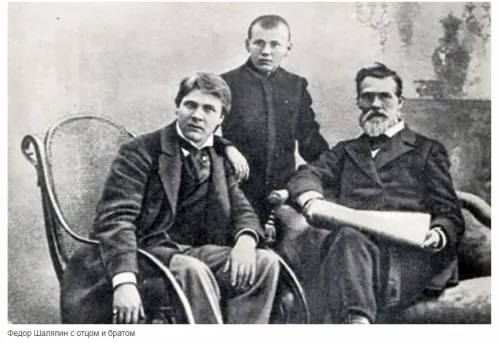 Федор Шаляпин в молодости с отцом и братом