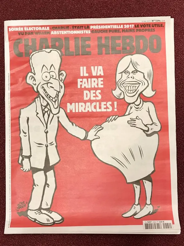 Карикатура на Макрона и его жену