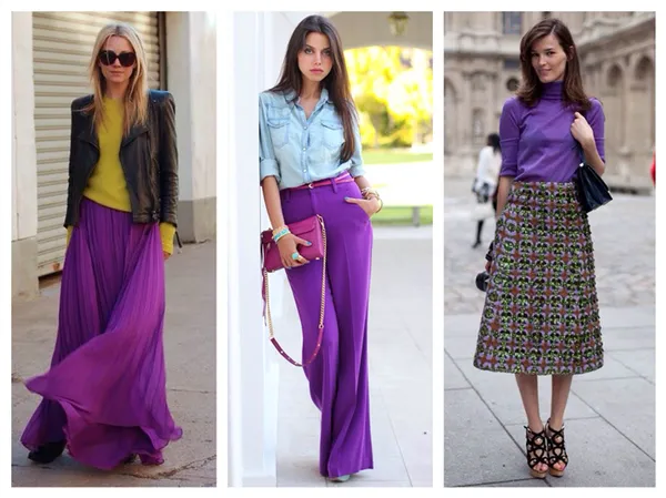 Ансамбли с фиолетовыми элементами одежды