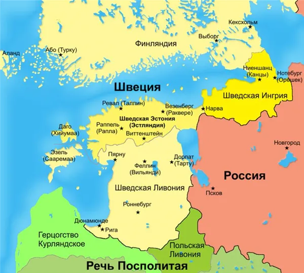 Территории государств на момент начала Северной войны.