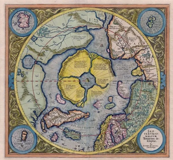 Арктический континент на карте Герарда Меркатора 1595 года.