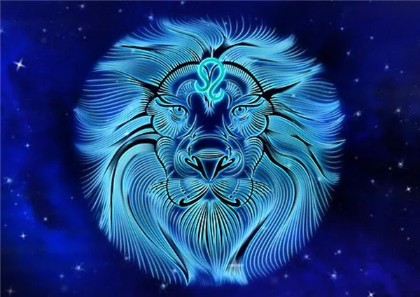 Нарисованная на фоне звездного неба голова льва