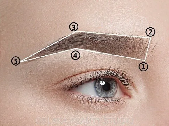 5 точек бровей, форма глаз и лица